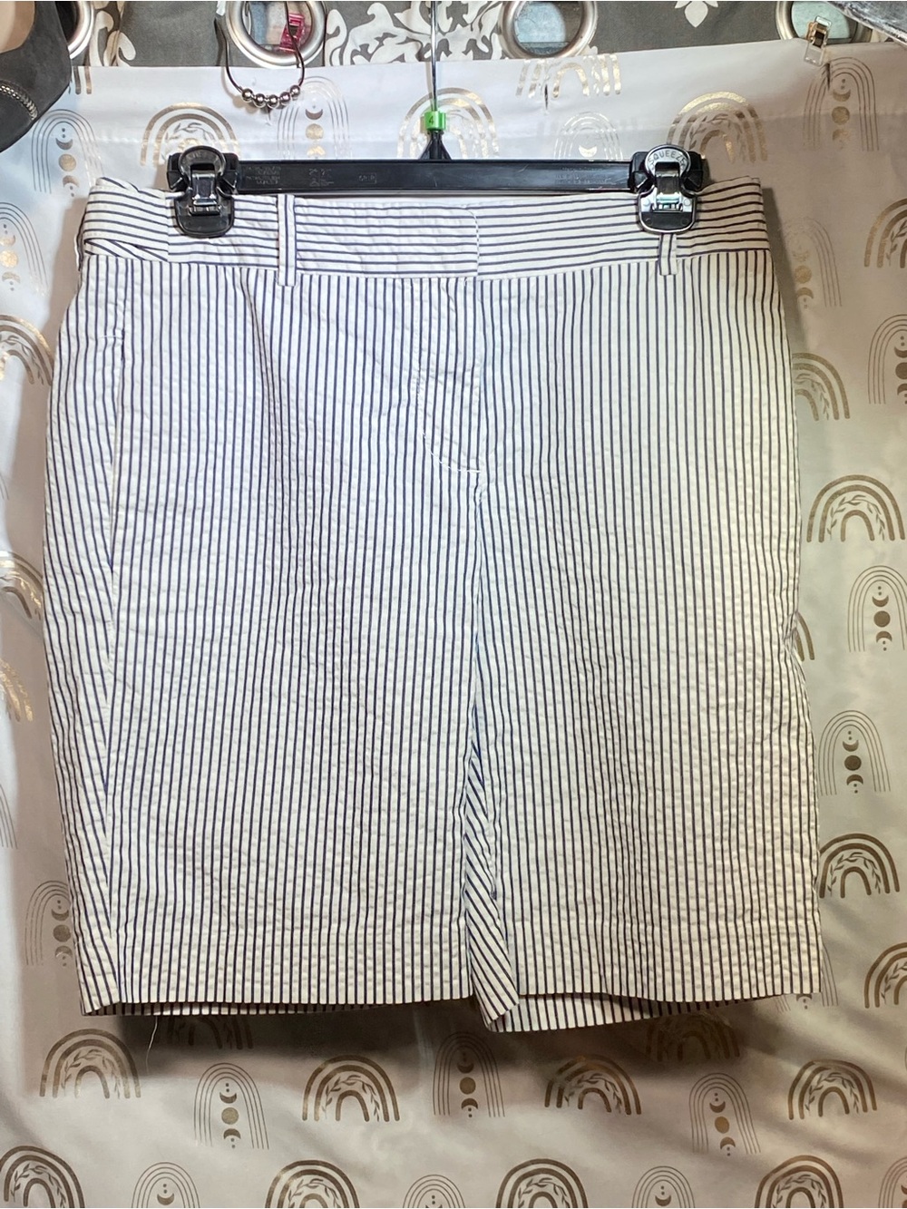 J. Crew White and Navy Pinstripe Bermuda Shorts